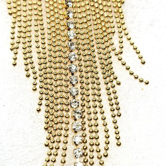 Gold Tone Tassel Earrings Gold Tone Chandelier Earrings Bridal Earring - Picture 7 of 8